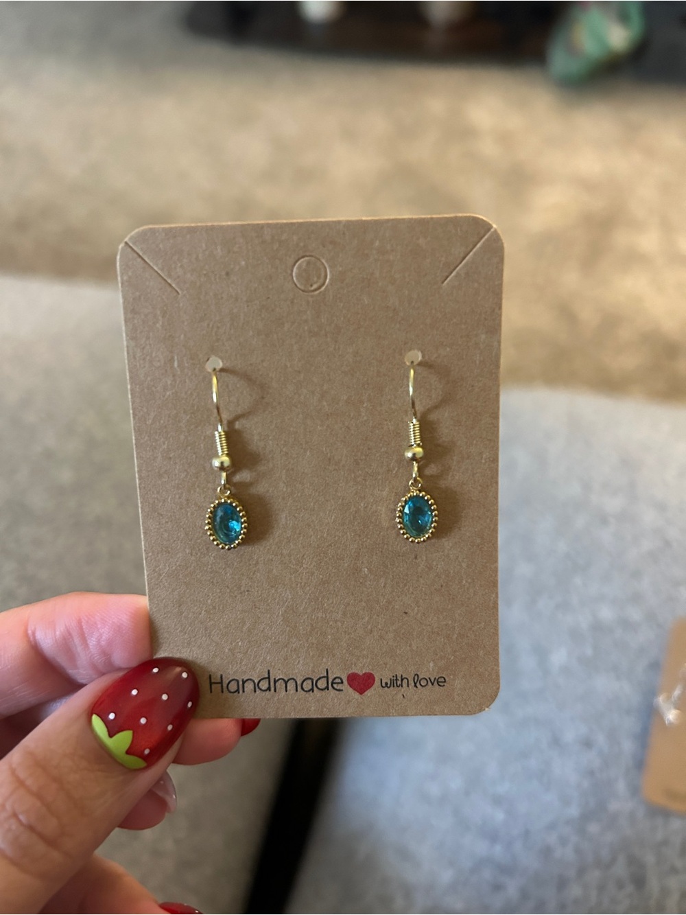 Handmade Gold-Tone Teal Crystal Drop Earrings